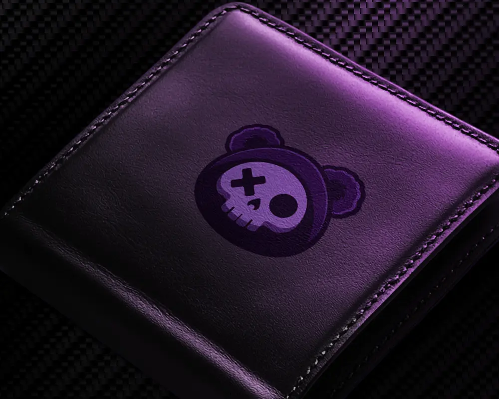 Mockup portefeuille noir avec logo Lucid Dream 2007 violet